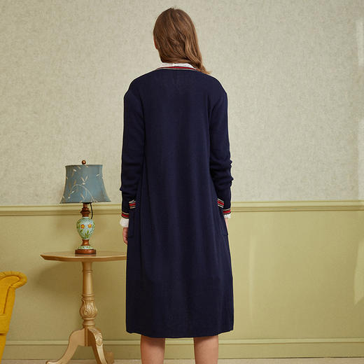 欧芮儿2018秋新款宽松撞色条纹开衫外套长袖毛针织衫女中长款⑦ 商品图1