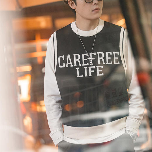 工装精选  美式休闲圆领字母针织背心学院风街头无袖套头马甲男春 商品图2