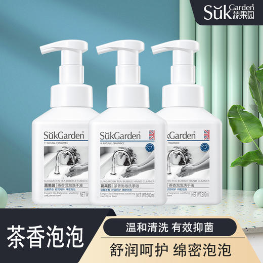 【蔬果园茶香泡泡洗手液】泡泡按压泵设计  泡沫洁白绵密  山茶味清香扑鼻  易冲洗  500ml*3瓶（只配送两个2个泵头） 商品图0