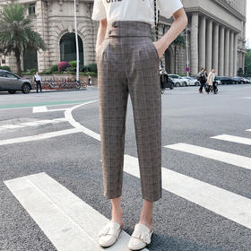 欧芮儿坠感阔腿裤直筒高腰秋装2019款女装女裤子格子九分裤直筒裤