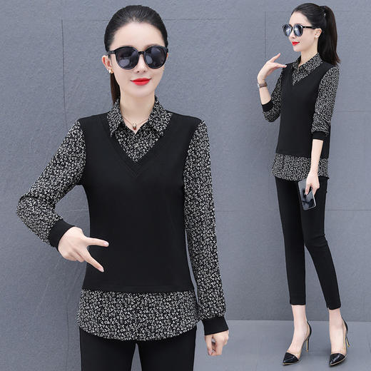 假两件碎花衬衫女士上衣，早春装新款妈妈装减龄衬衣欧货小衫TR-6930 商品图3