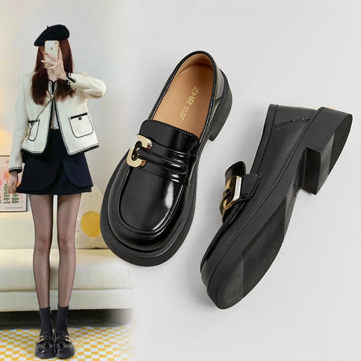 ZHR乐福鞋女2023年新款春季网红低跟ins潮小皮鞋时尚百搭圆头单鞋 商品图0