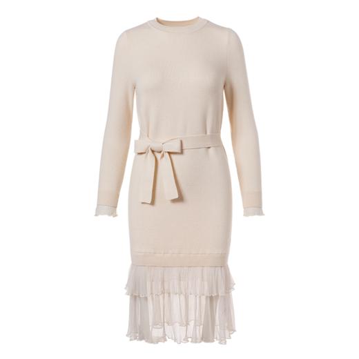 欧芮儿女秋装2018拼接荷叶边收腰毛衣针织连衣裙女中长 商品图3