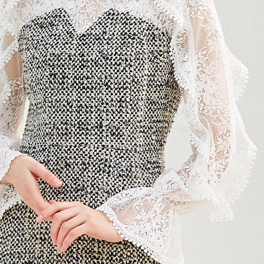 欧芮儿蕾丝拼接连衣裙女中长款春装2019新款荷叶边针织女裙子 商品图2