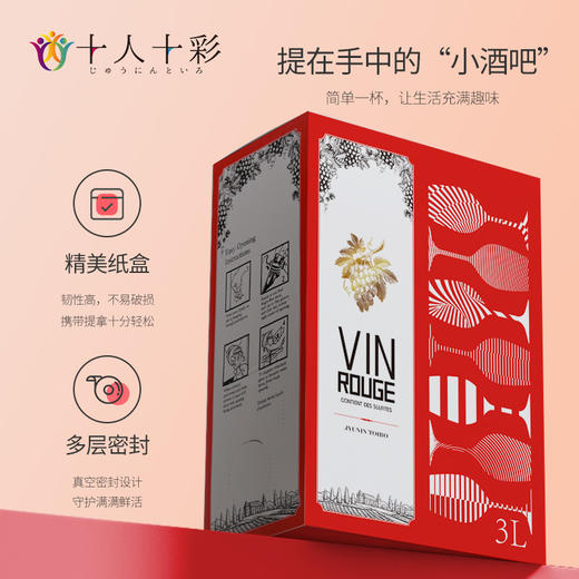 十人十彩 干红葡萄酒 纸盒装 3L/盒 13°vol 商品图1