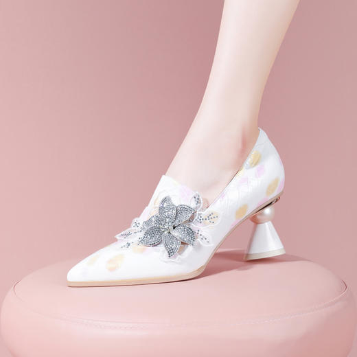 春季新款，镶钻花朵真皮高跟单鞋YSML-A016-H827 商品图4