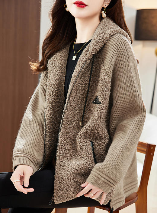 新款时尚，气质皮毛一体毛呢加厚连帽外套HR-A77-1069 商品图6