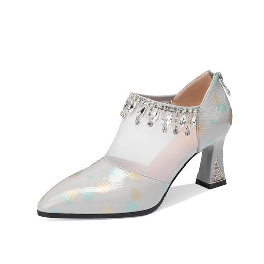 优雅百搭，真皮网纱拼接流苏高跟凉鞋YSML-A025-K440 商品图5