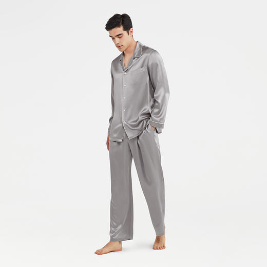 【ROYALCOVER】罗卡芙真丝素绉缎男款长袖真丝套装-中灰 商品图0