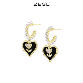 ZEGL郁金香爱心耳环女小众设计感高级人造珍珠耳钉925银针耳饰品