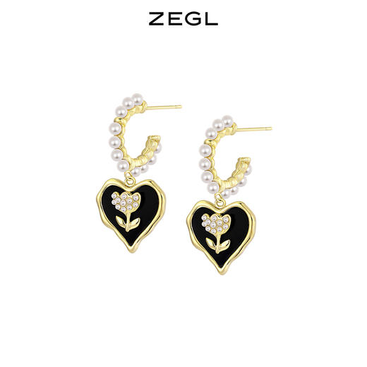 ZEGL郁金香爱心耳环女小众设计感高级人造珍珠耳钉925银针耳饰品 商品图0