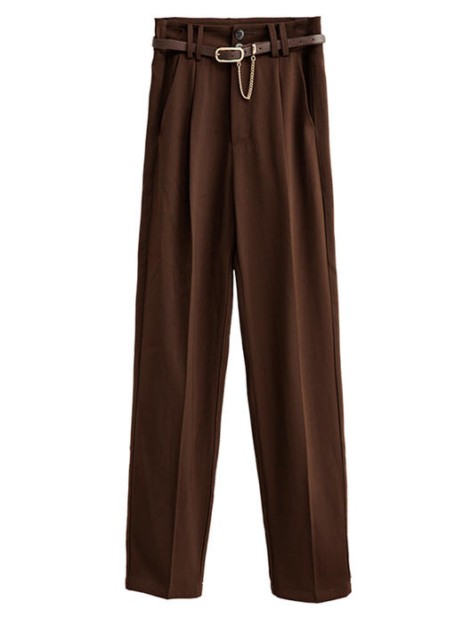 欧芮儿深咖色休闲裤女夏季2022新款高腰显瘦时尚垂坠感九分直筒裤 商品图3