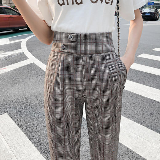 欧芮儿坠感阔腿裤直筒高腰秋装2019款女装女裤子格子九分裤直筒裤 商品图1