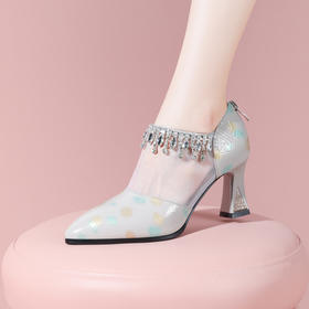 优雅百搭，真皮网纱拼接流苏高跟凉鞋YSML-A025-K440