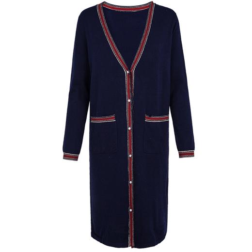 欧芮儿2018秋新款宽松撞色条纹开衫外套长袖毛针织衫女中长款⑦ 商品图3