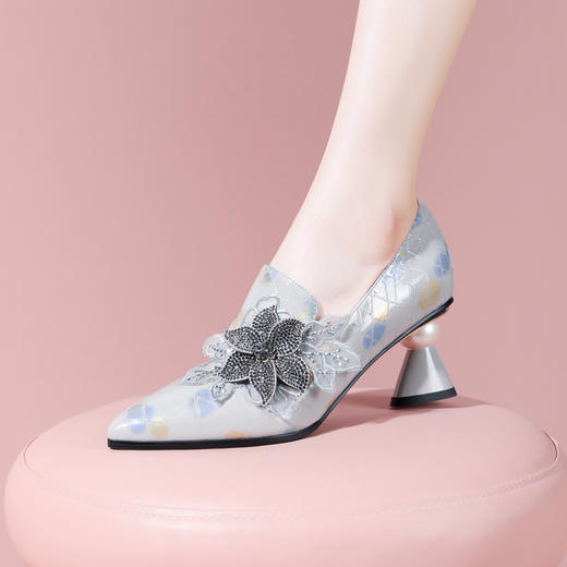 春季新款，镶钻花朵真皮高跟单鞋YSML-A016-H827 商品图0