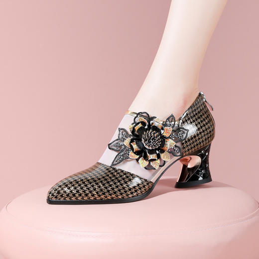 时尚个性，真皮网纱拼接刺绣花朵高跟凉鞋YSML-A023-H935 商品图4