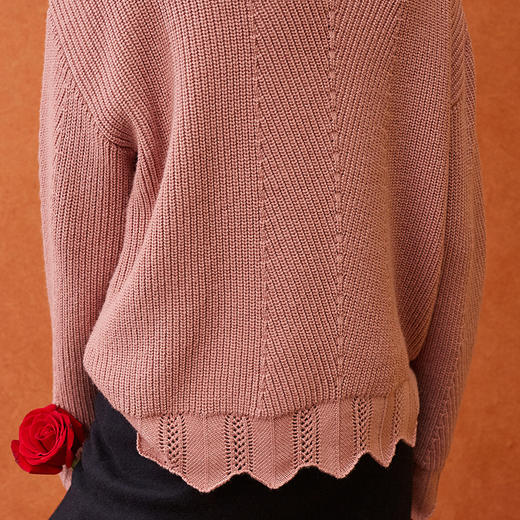 欧芮儿荷叶领毛衣女套头2018秋宽松纯色百搭长袖针织衫 商品图3