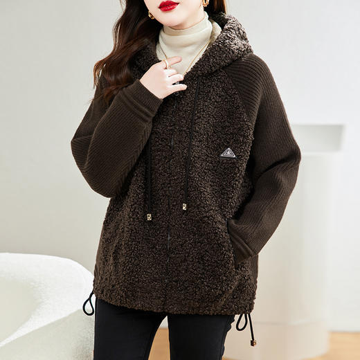 新款时尚，气质皮毛一体毛呢加厚连帽外套HR-A77-1069 商品图1