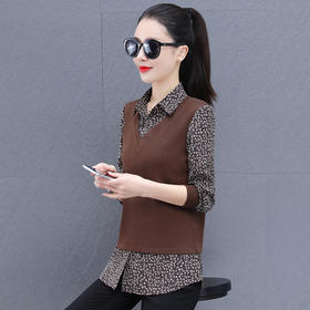 假两件碎花衬衫女士上衣，早春装新款妈妈装减龄衬衣欧货小衫TR-6930