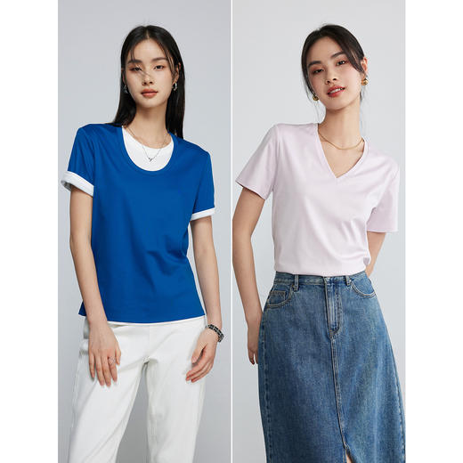 【两件起拍，单件不发】342601005初棉60s液氨白色短袖正肩T恤女春夏丝光棉纯棉打底衫 商品图1