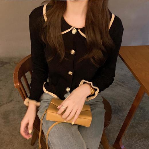 法式短款翻领内搭修身长袖毛衣女针织衫2023秋冬打底衫小个子上衣 商品图3