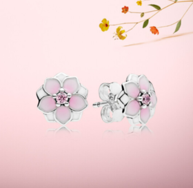 Pandora潘多拉925银木兰花耳饰耳钉290739PCZ粉色古风高级气质送情人节礼物女友