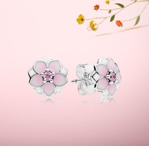 Pandora潘多拉925银木兰花耳饰耳钉290739PCZ粉色古风高级气质送情人节礼物女友 商品图0
