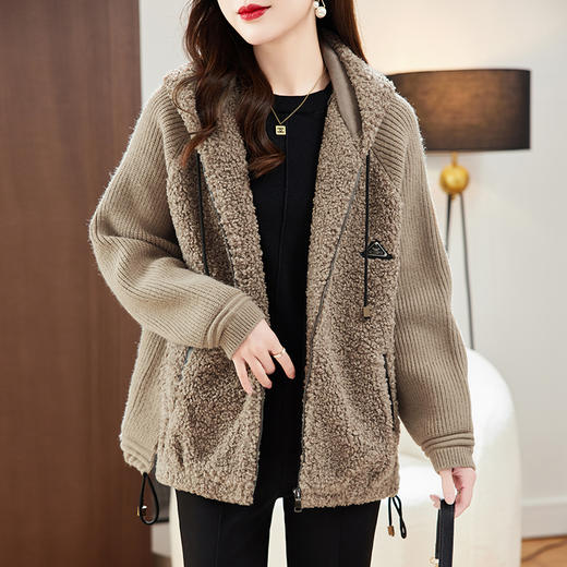 新款时尚，气质皮毛一体毛呢加厚连帽外套HR-A77-1069 商品图0