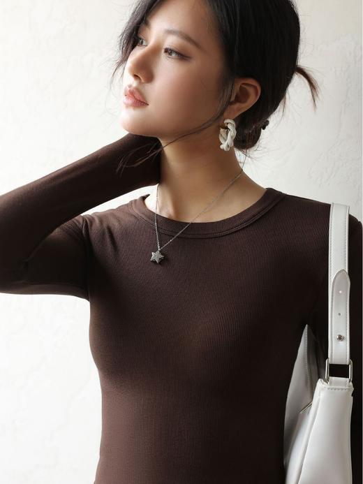 2023春秋款黑色莫代尔圆领打底衫女西装内搭修身高级感新款长袖 FS 000 1655 商品图3