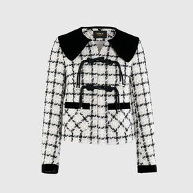 大撞色翻领国风扣高腰外套