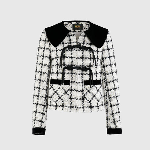 大撞色翻领国风扣高腰外套 商品图0