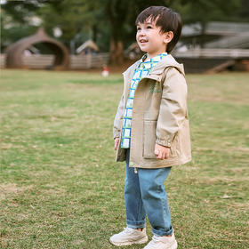 棉果果商场同款春季新品时尚连帽风衣男童经典外套风衣中长款内带里子帅气帽子不可拆M112130223006