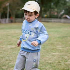 棉果果商场同款春季新品显白纯棉柔软亲肤男童时尚扎染圆领套头卫衣M112180223027