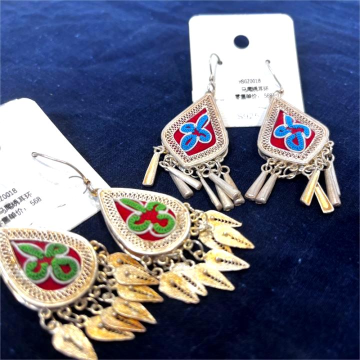 深山集市 纯银马尾绣耳环