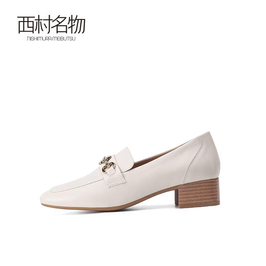 西村名物2023春季新款羊皮革英伦单鞋通勤中跟正装真皮乐福鞋12511 商品图2