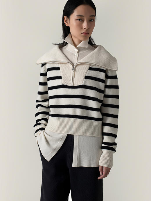 322工房经典再造羊绒羊毛针织衫2022秋冬款拉链翻领加厚毛衣A952 商品图3