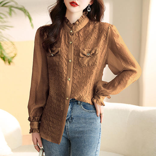 提花衬衫打底衫，早春秋新款法式洋气别致漂亮小衫HR-WHA002 商品图2