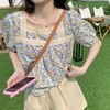 2023年新款法式方领别致碎花上衣泡泡袖短袖衬衫女设计感小众夏季 商品缩略图5