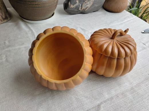 手雕大号本榧南瓜型围棋罐一对 商品图1