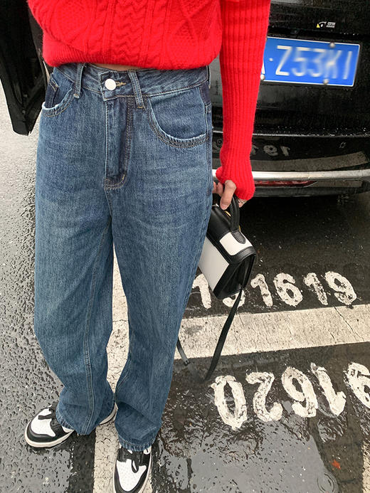 <曾小咸推荐>曾小咸美式高腰直筒牛仔裤女春秋季宽松小众设计感阔腿裤拖地长裤 商品图2