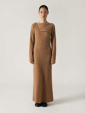 322工房设计感羊驼毛穿插针织两件套连衣裙2022秋冬新款显瘦套装