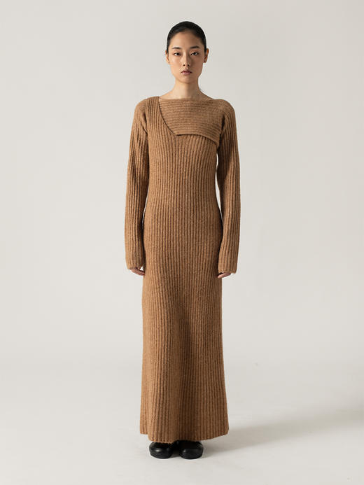 322工房设计感羊驼毛穿插针织两件套连衣裙2022秋冬新款显瘦套装 商品图0