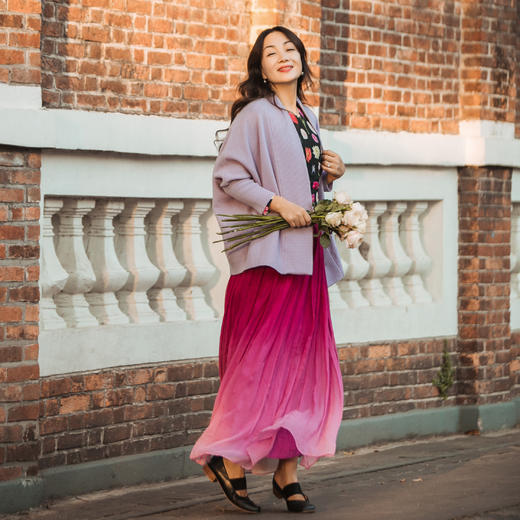 【林栖设计小店】【现货】时装周同款洛阳牡丹红粉色渐变复古百搭真丝长款半身裙女1931146 商品图1