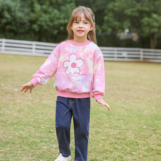 棉果果商场同款春季新品女童扎染时尚圆领套头卫衣粉嫩纯棉舒适柔软M122180223065 商品图0