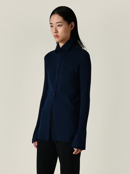 322工房丝羊绒翻领针织衬衣2022新款长袖修身外搭外套上衣女A950 商品图2