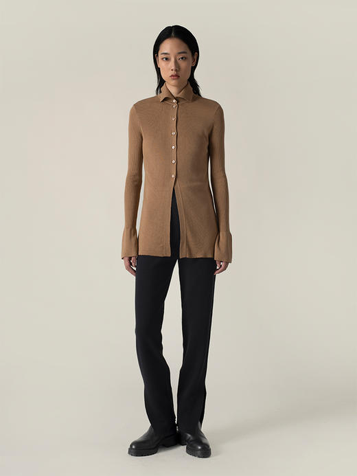 322工房丝羊绒翻领针织衬衣2022新款长袖修身外搭外套上衣女A950 商品图3