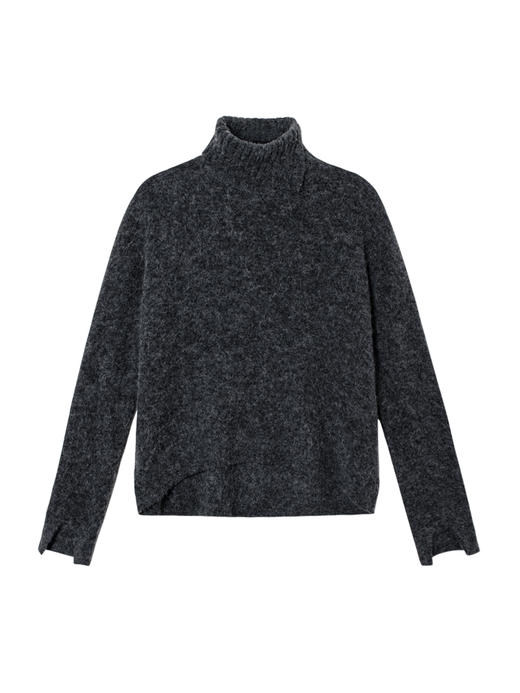 322工房毛绒新视角羊驼毛衣女2022秋冬高开叉圆领针织套头衫A958 商品图4