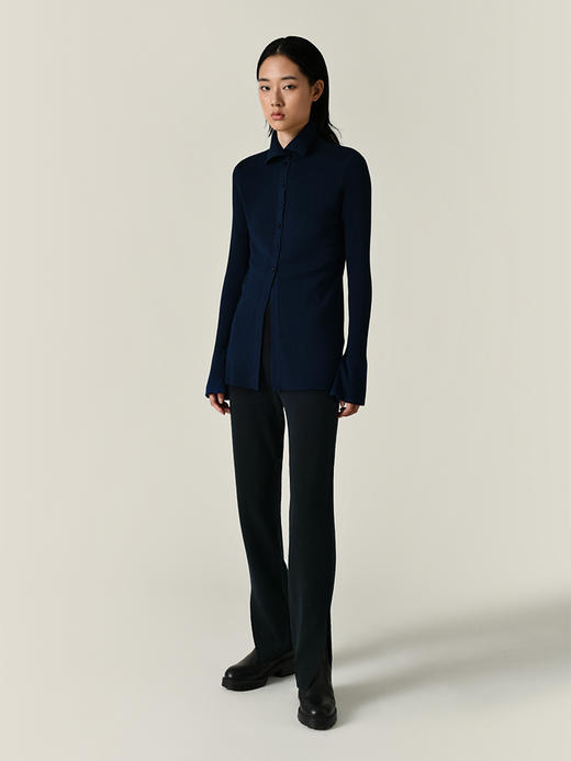 322工房丝羊绒翻领针织衬衣2022新款长袖修身外搭外套上衣女A950 商品图0