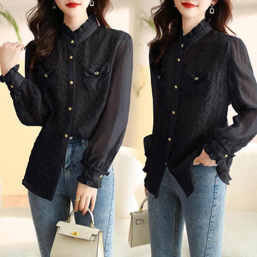 提花衬衫打底衫，早春秋新款法式洋气别致漂亮小衫HR-WHA002 商品图6